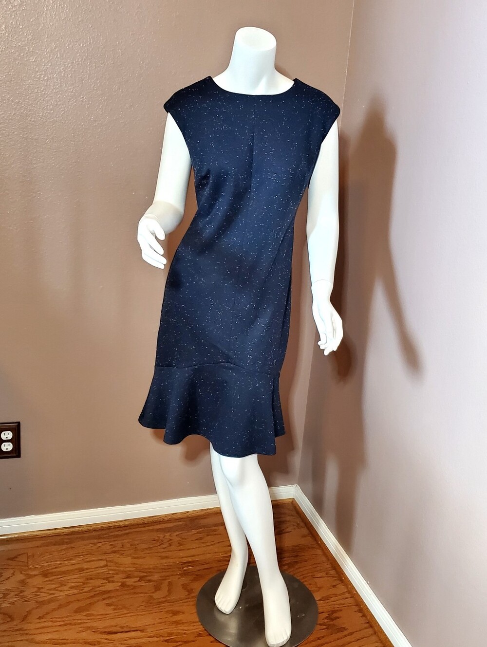 ANN TAYLOR Speckled Ponte Knit Flounce Sheath Dress 4P